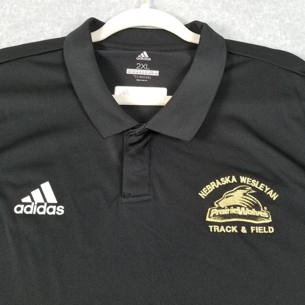Adidas Polo Shirt Mens 2XL Black Nebraska Wesleyan Track & Field Climacool Sport